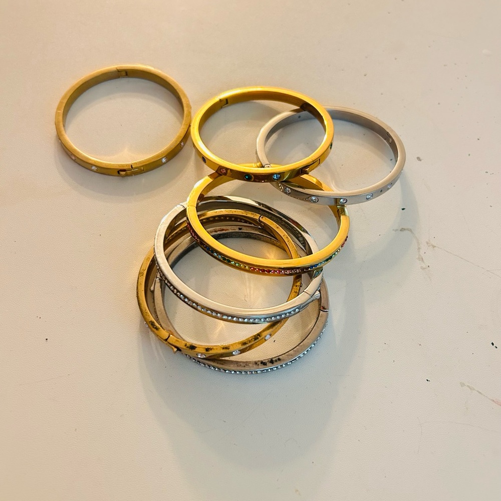 Gold Multicolor Crystal Stackable Bangle Bracelet… - image 2